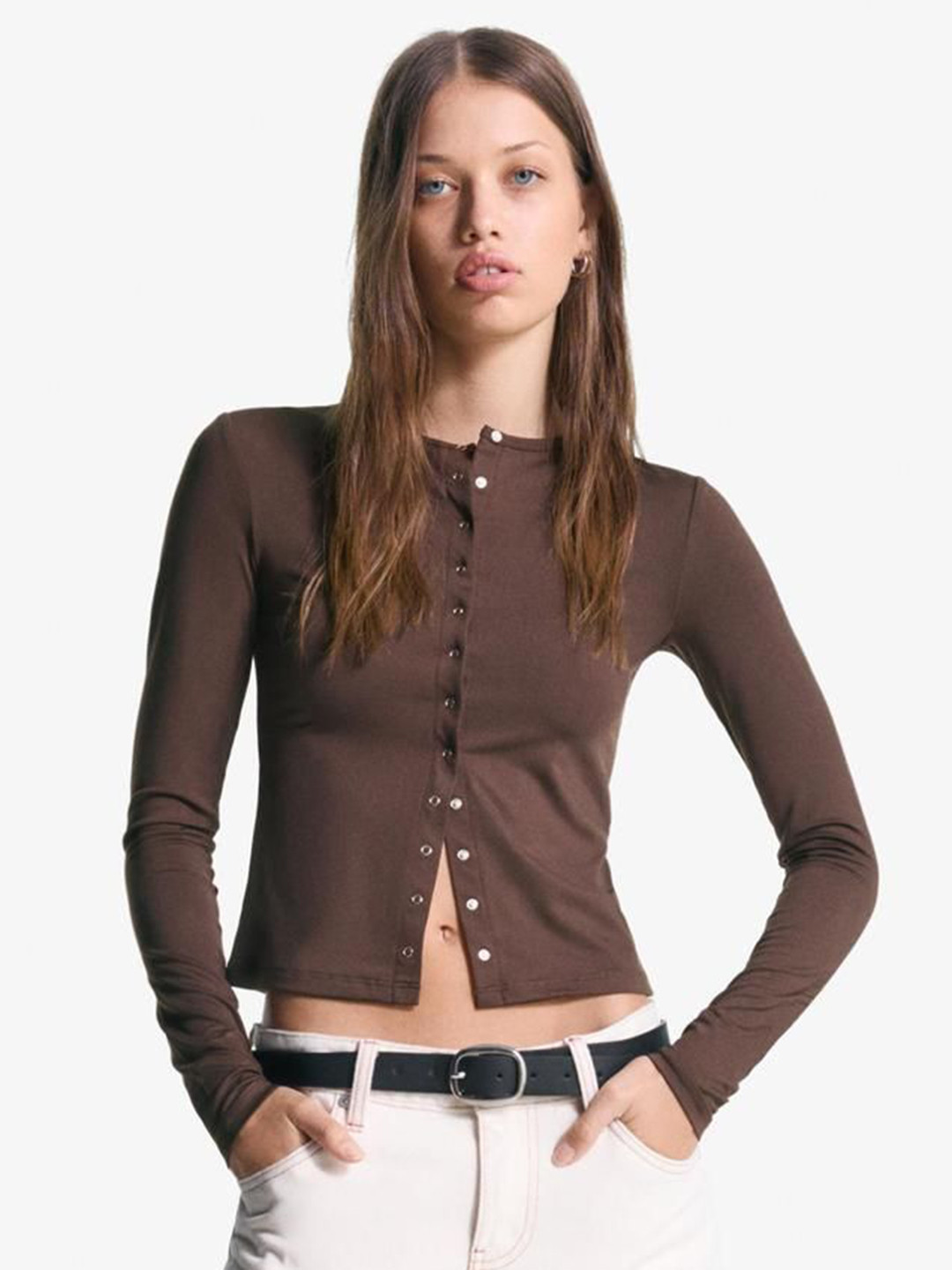 Bershka Long Sleeve T-shirt With Buttons