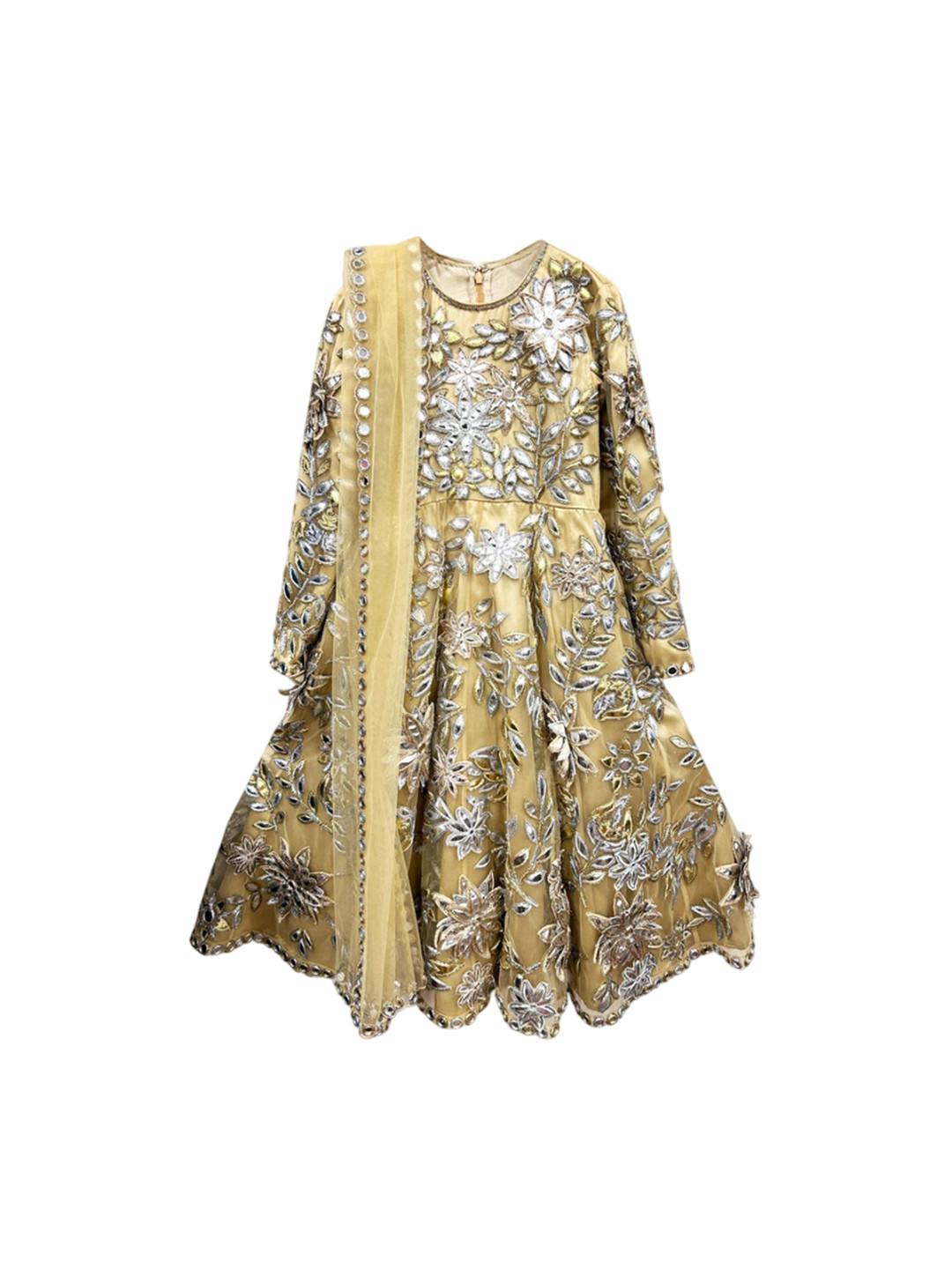 Alyaansh Couture Firls Floral Embroidered Net Maxi Ethnic Dress With Dupatta