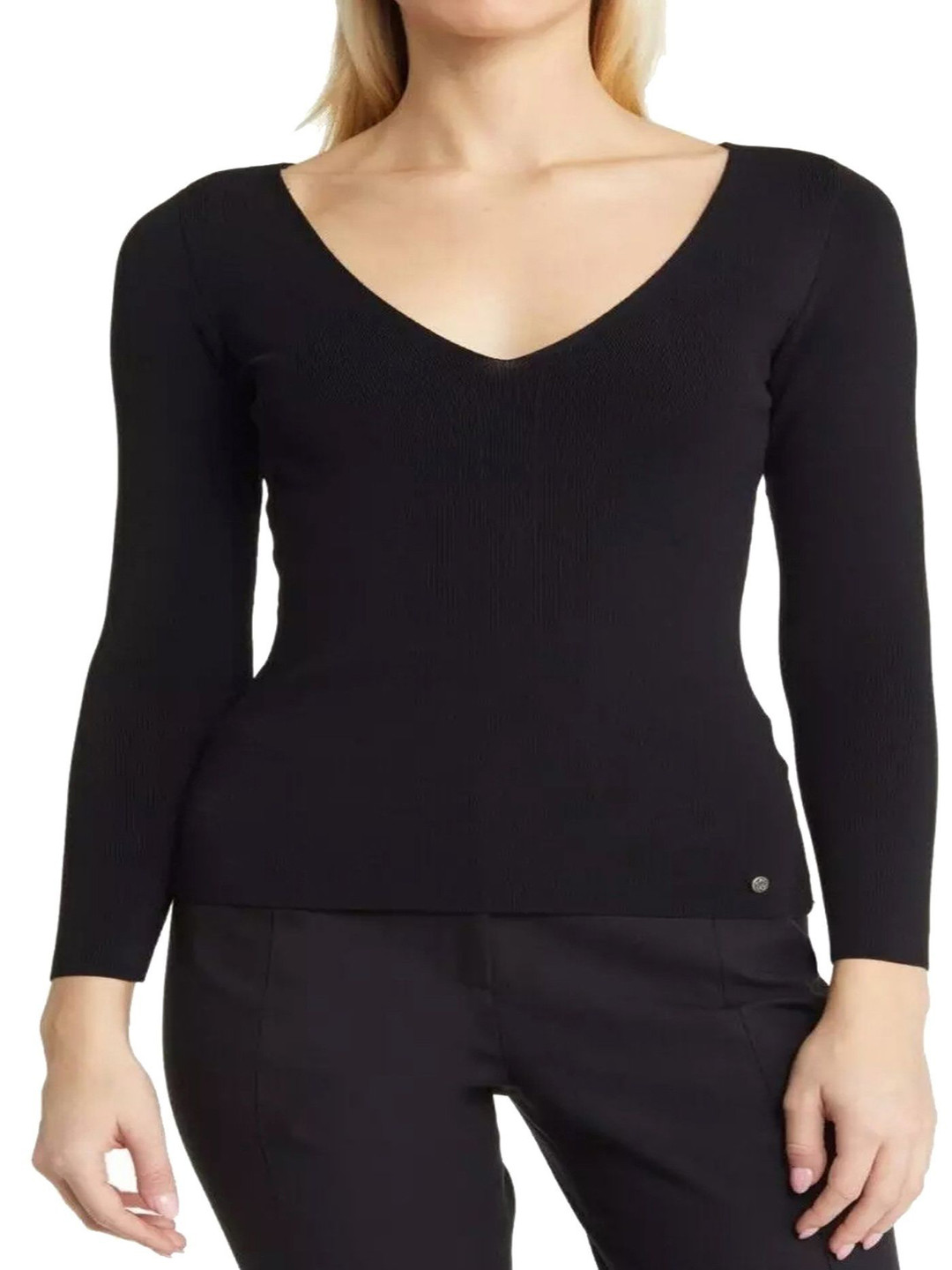 Stars and You Women Solid Ribbed V-Neck Top