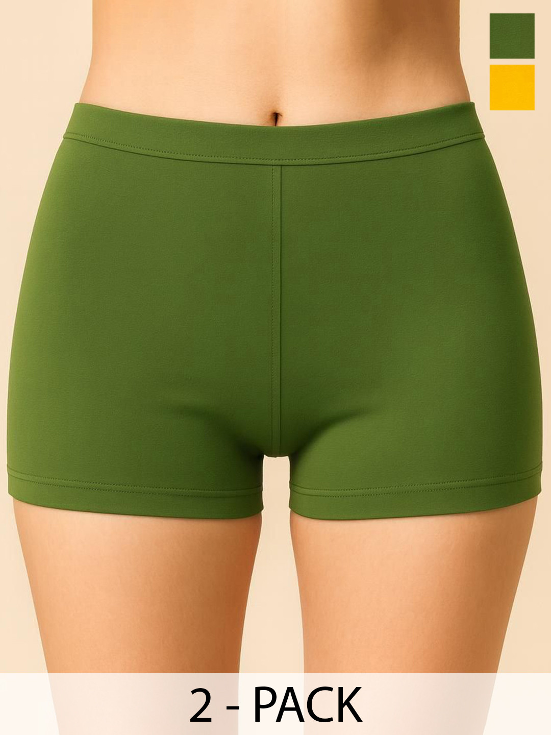 HIRRUX Women Pack Of 2 Combed Cotton Boy Shorts Briefs HR SBT-33 D Green,D Yellow XS-2