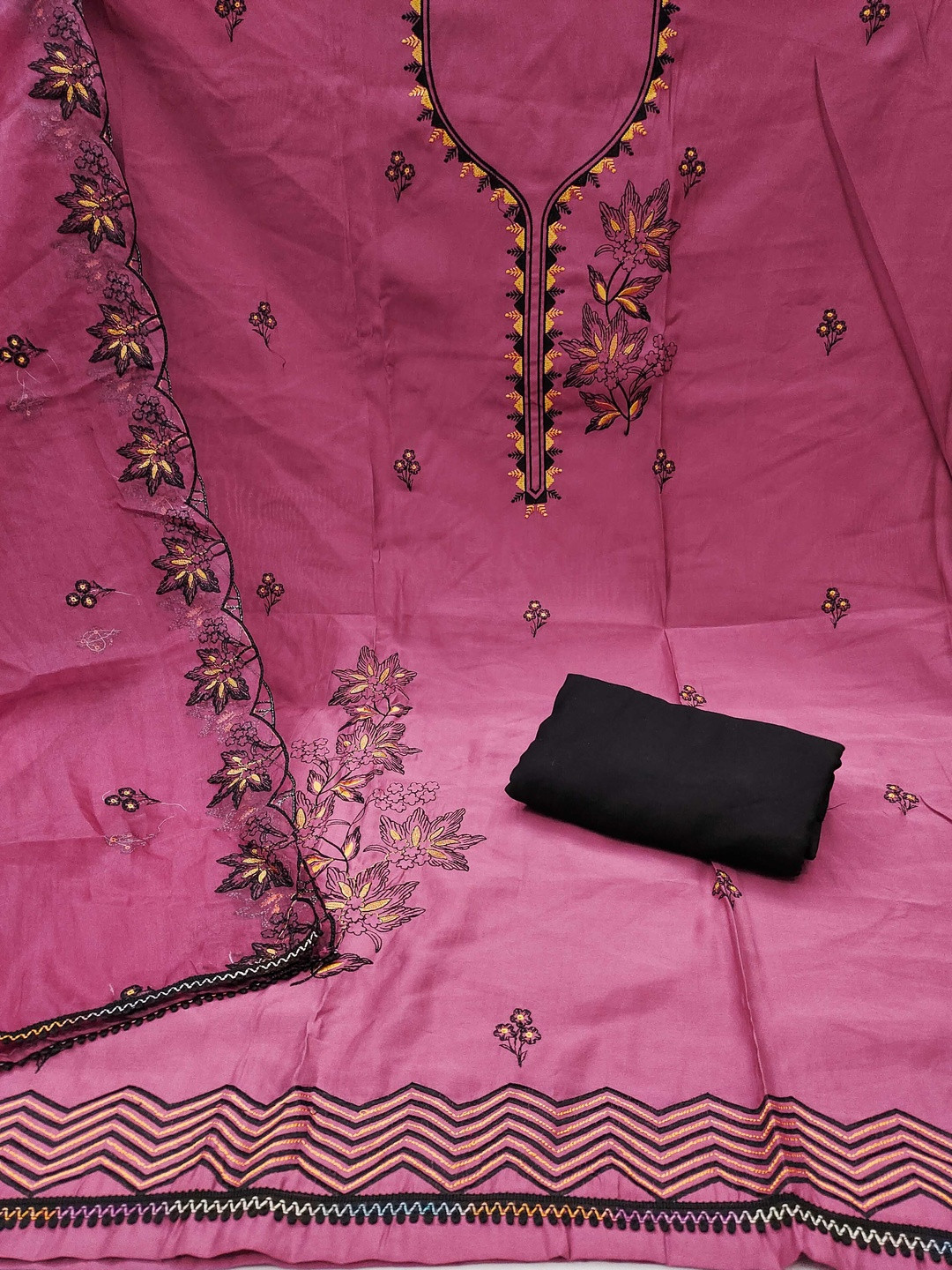 KALINI Women Pure Cotton Silk Embroidery Dress Material With Dupatta