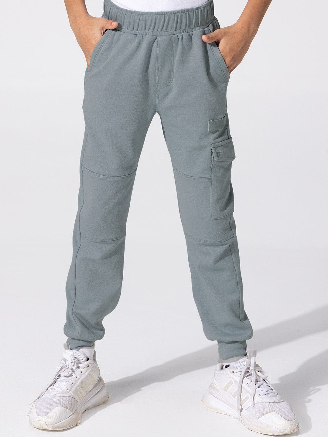 Dotokids Boys Grey Solid Cotton Cargo Joggers
