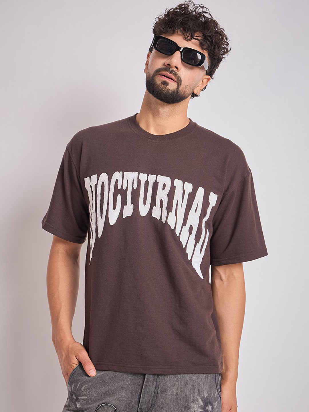 FUGAZEE Nocturnal Men Typography Printed Oversized Regular T-shirt
