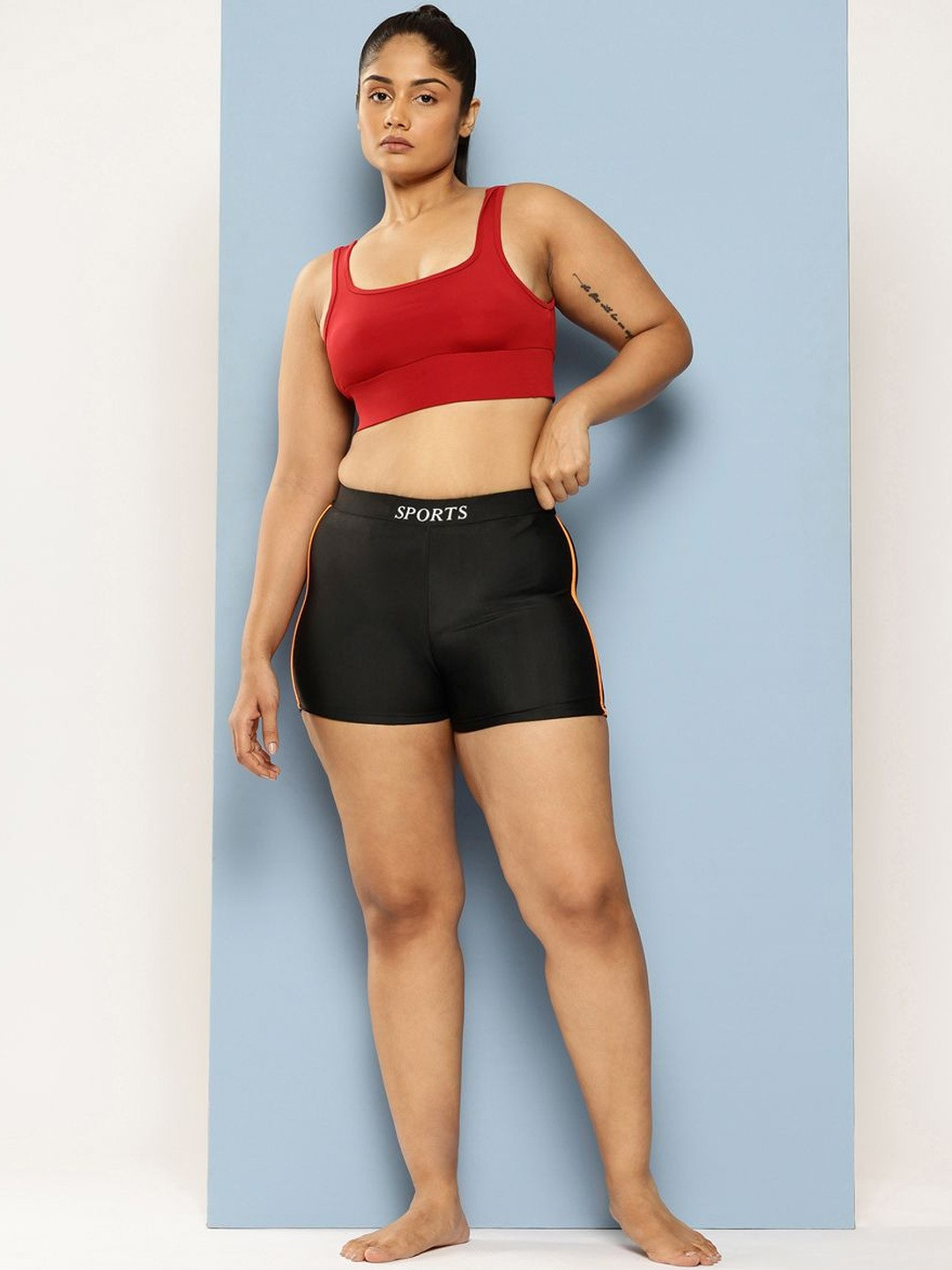 CORSICA Women Sports Wear Black-Orange Colour Nylon Solid Tights-Jammers Shorts