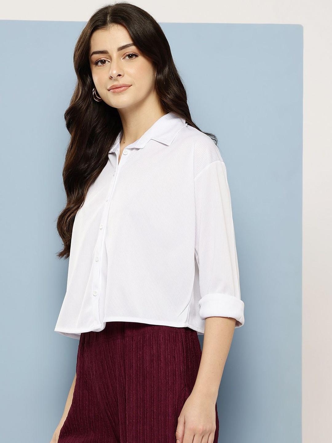 CORSICA Women White Solid Nylon Casual Wear Shirt