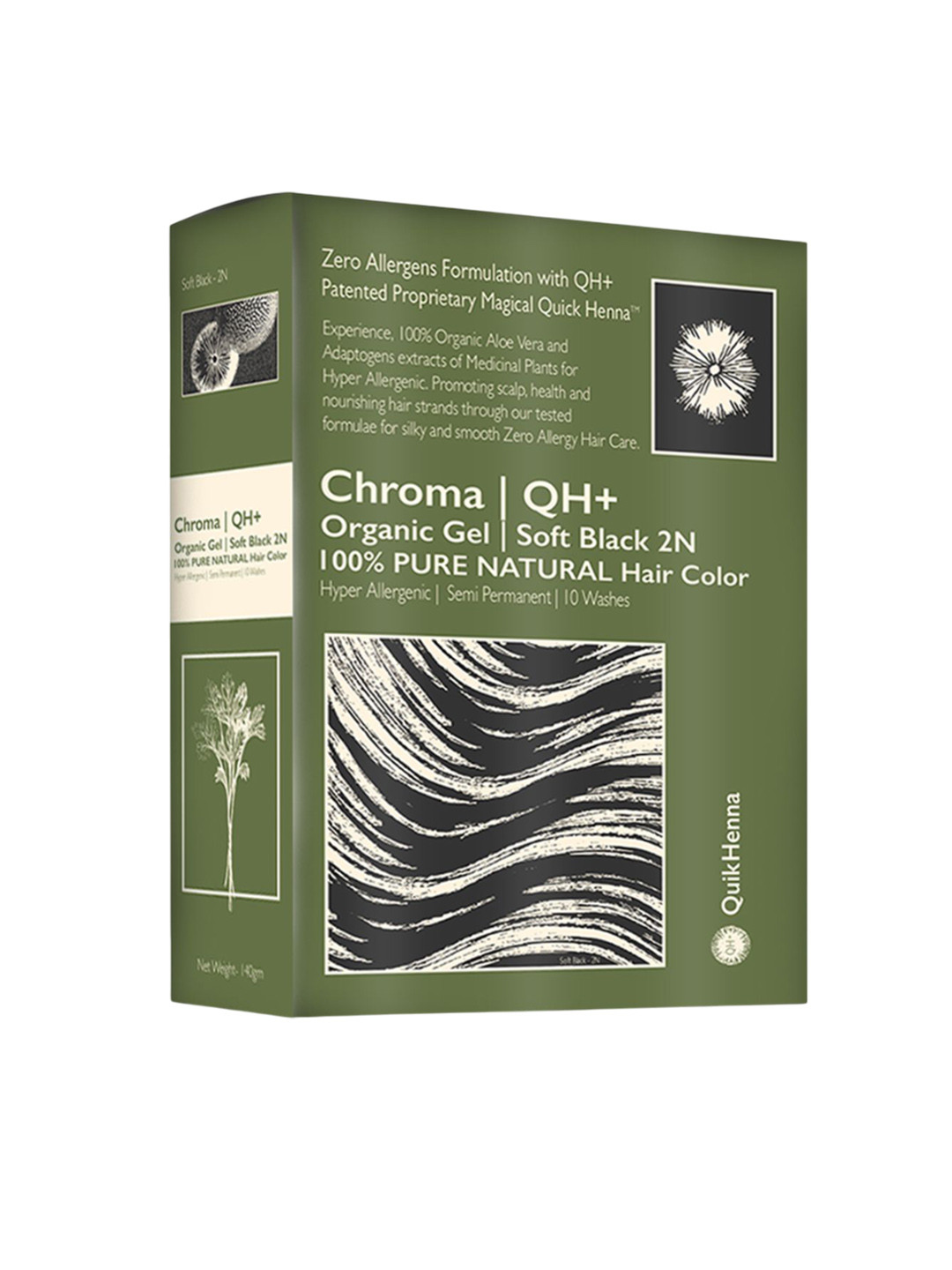 QUIKHENNA Organic Ammonia-Free Gel Hair Color - 140 g - 2N Soft Black