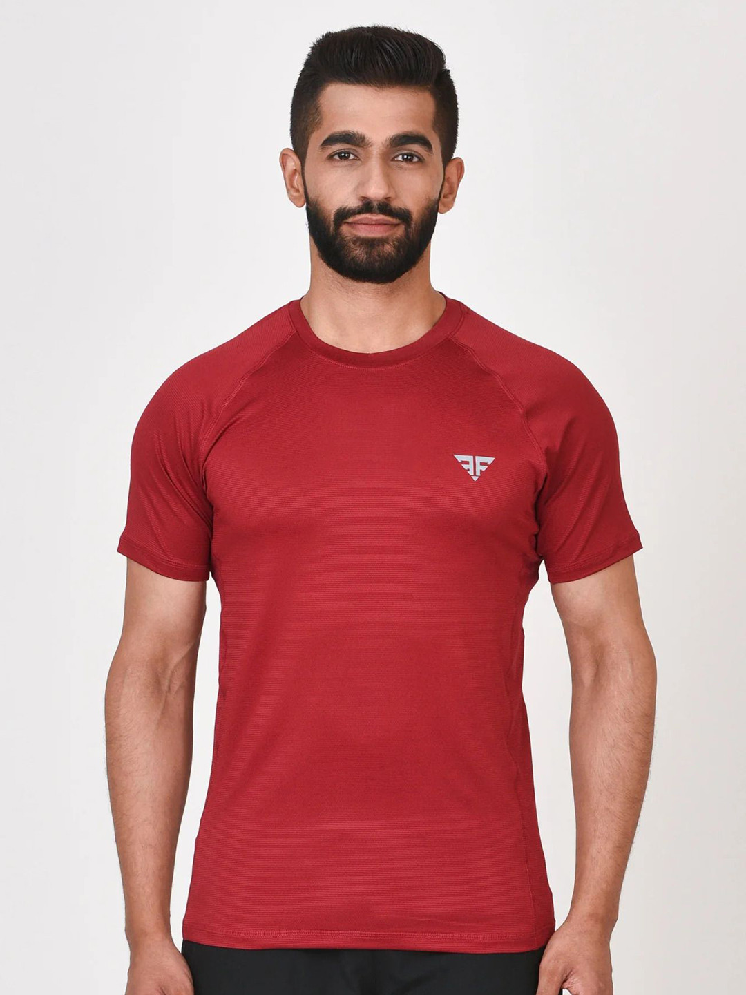 BRUTE FORCE AeroGrid Men Brand Logo Slim Fit Dry Fit Regular Sports T-shirt