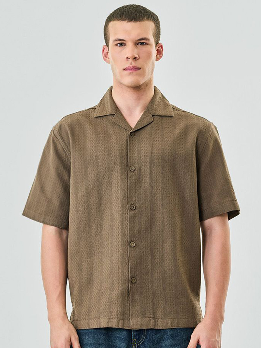 Snitch Men Brown Textured Shirt