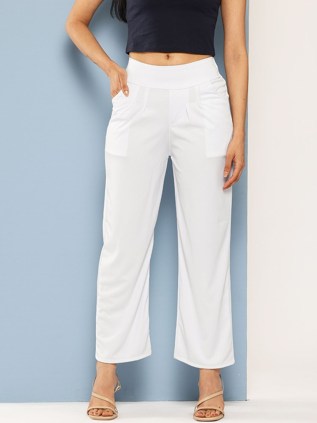 CORSICA Women White Solid Cargos Trousers