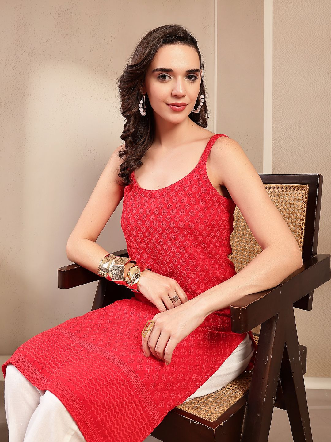 Stylum Women Woven Design Embroidered Daily Straight Kurta