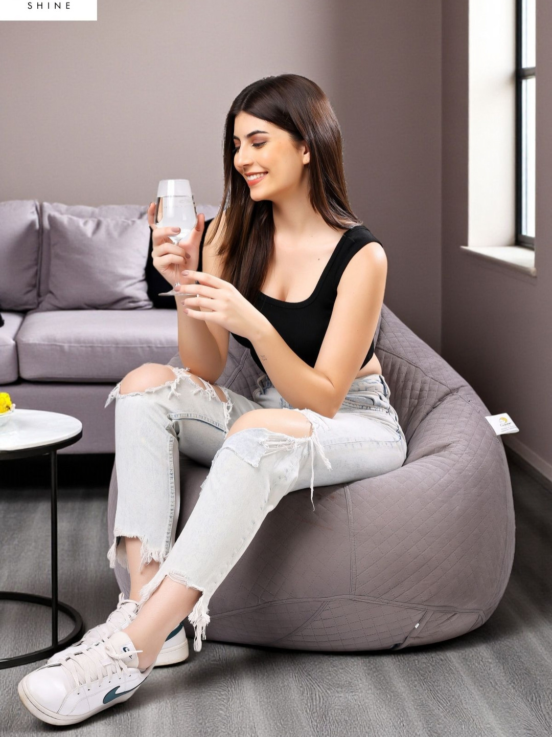 Coaster Shine Grey Tear Drop Shaped Bean Bag Cover