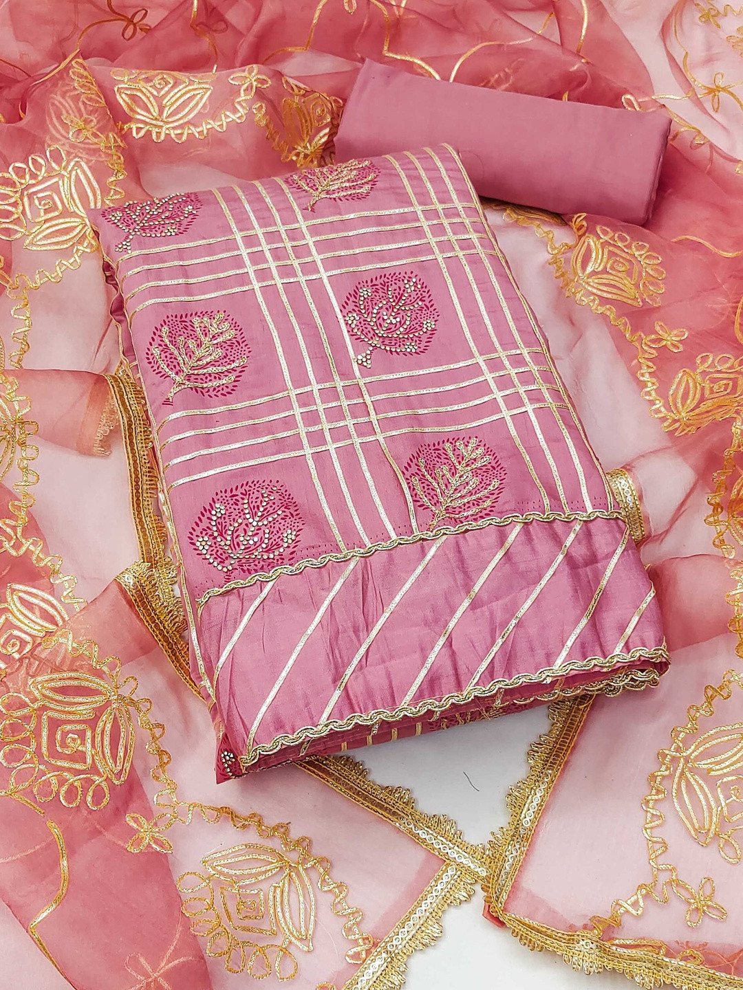 KALINI Women Embroidered Unstitched Cotton Silk Dress Material