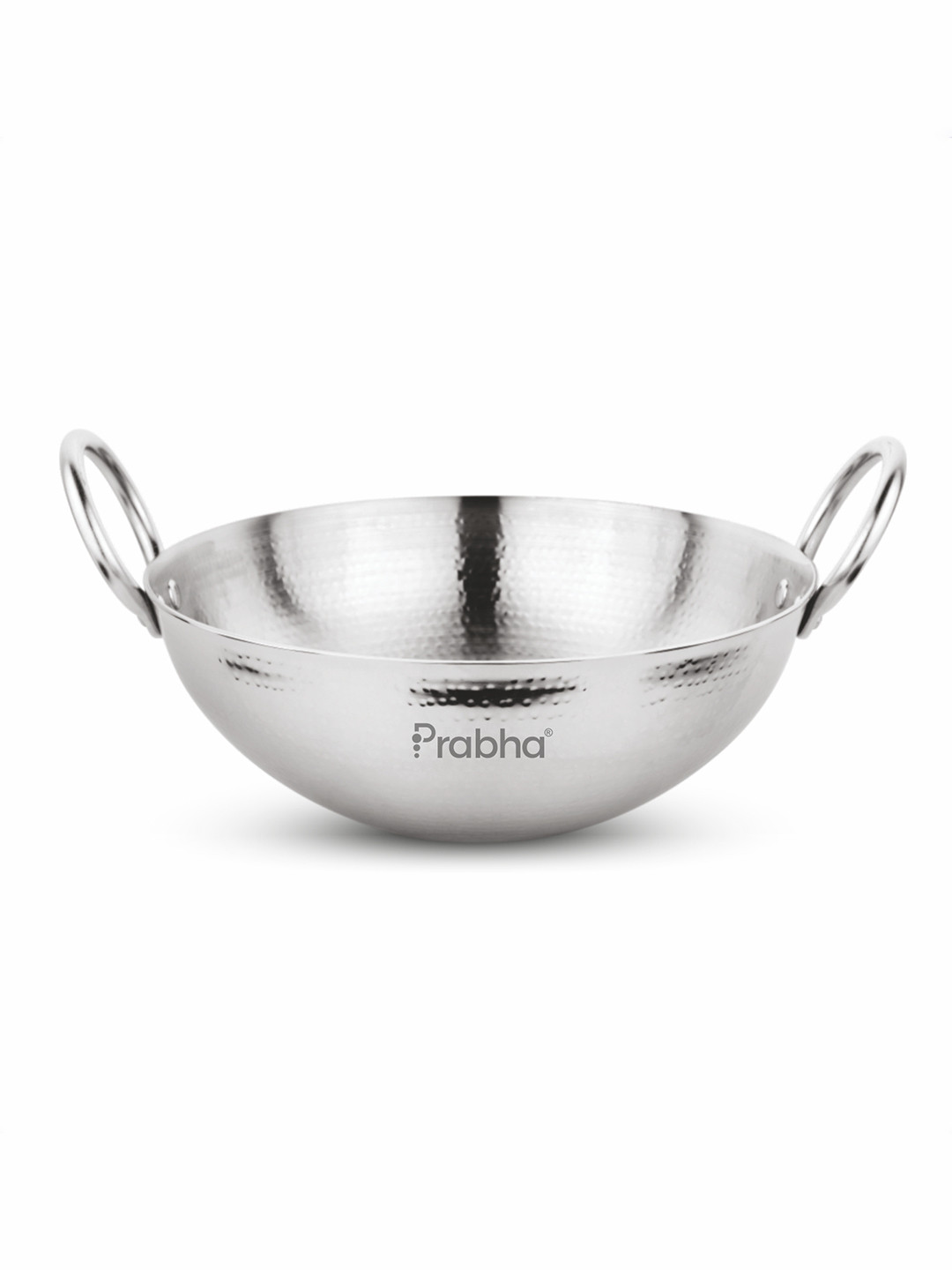 Prabha Stainless Steel Without Lid Round Bottom Heavy Gauge Hammered Kadhai 1.6Litre 20cm