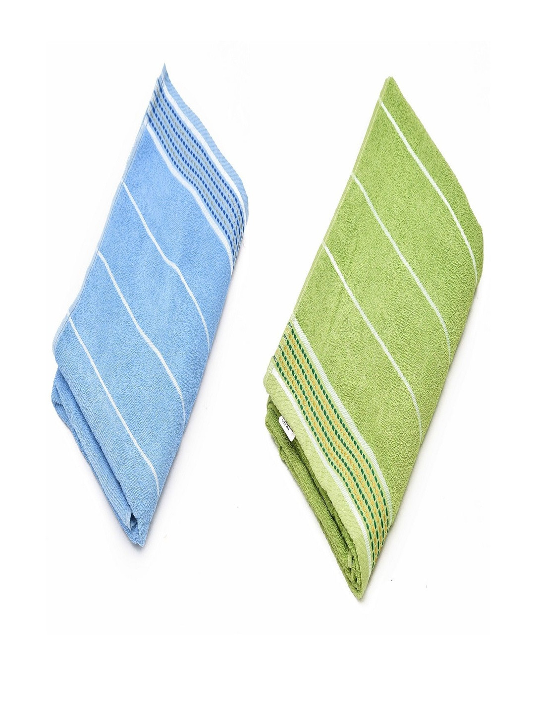 Myntra Elegant Homes Pack Of 2 Blue and Green Stripe Cotton Bath Towel