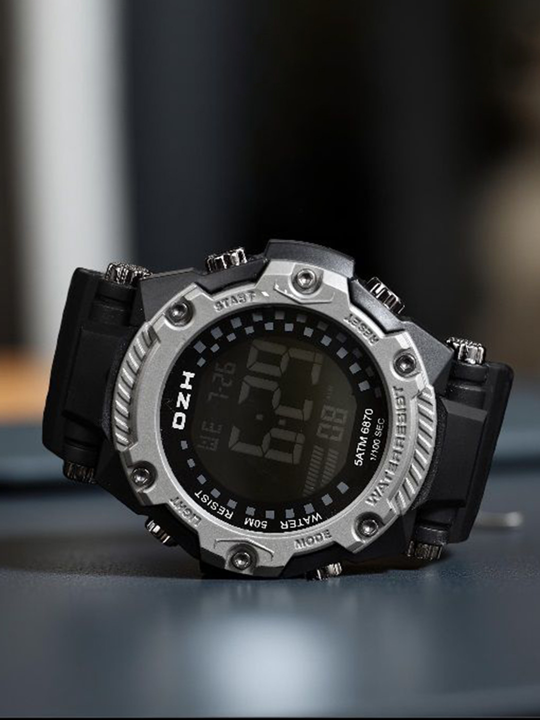 DZH Men Patterned Dial & Straps Digital Multi Function Sports Watch DZH 6870-Silver1