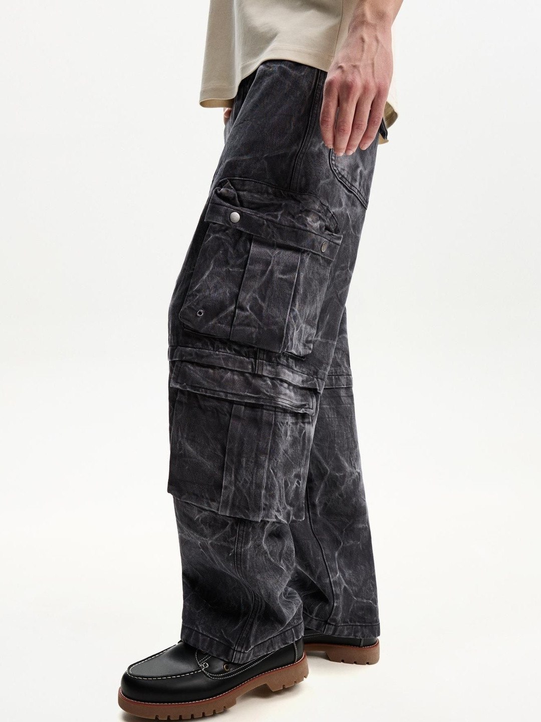 Bershka Acid Wash Multi-cargo Baggy Pants