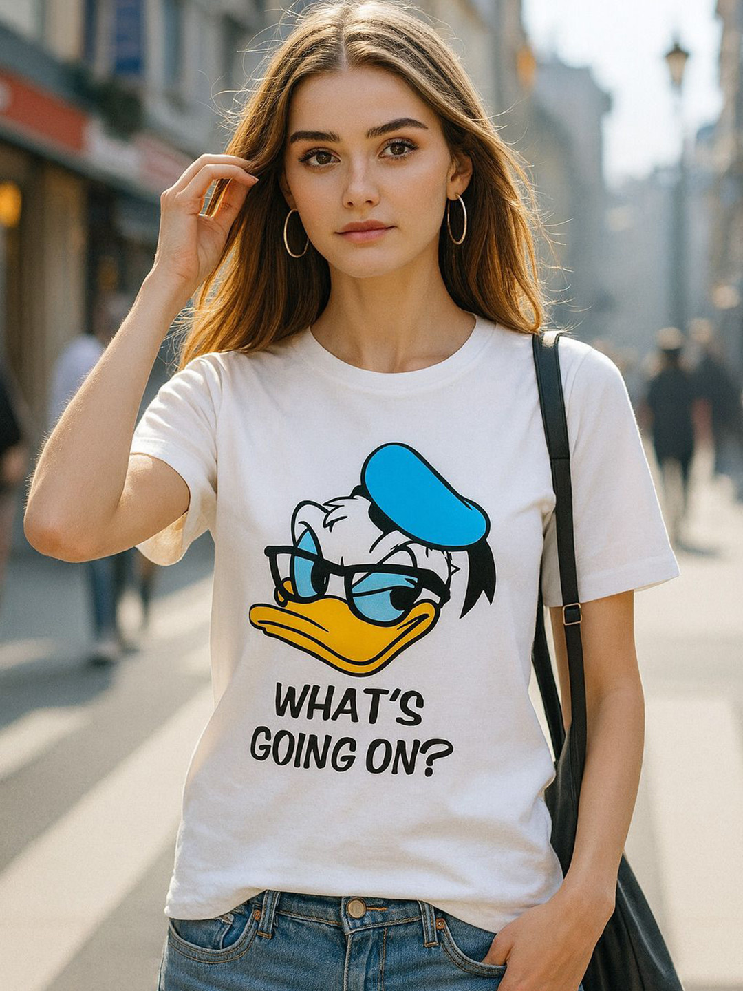 Fabflee Women Donald Duck Printed Cotton T-shirt