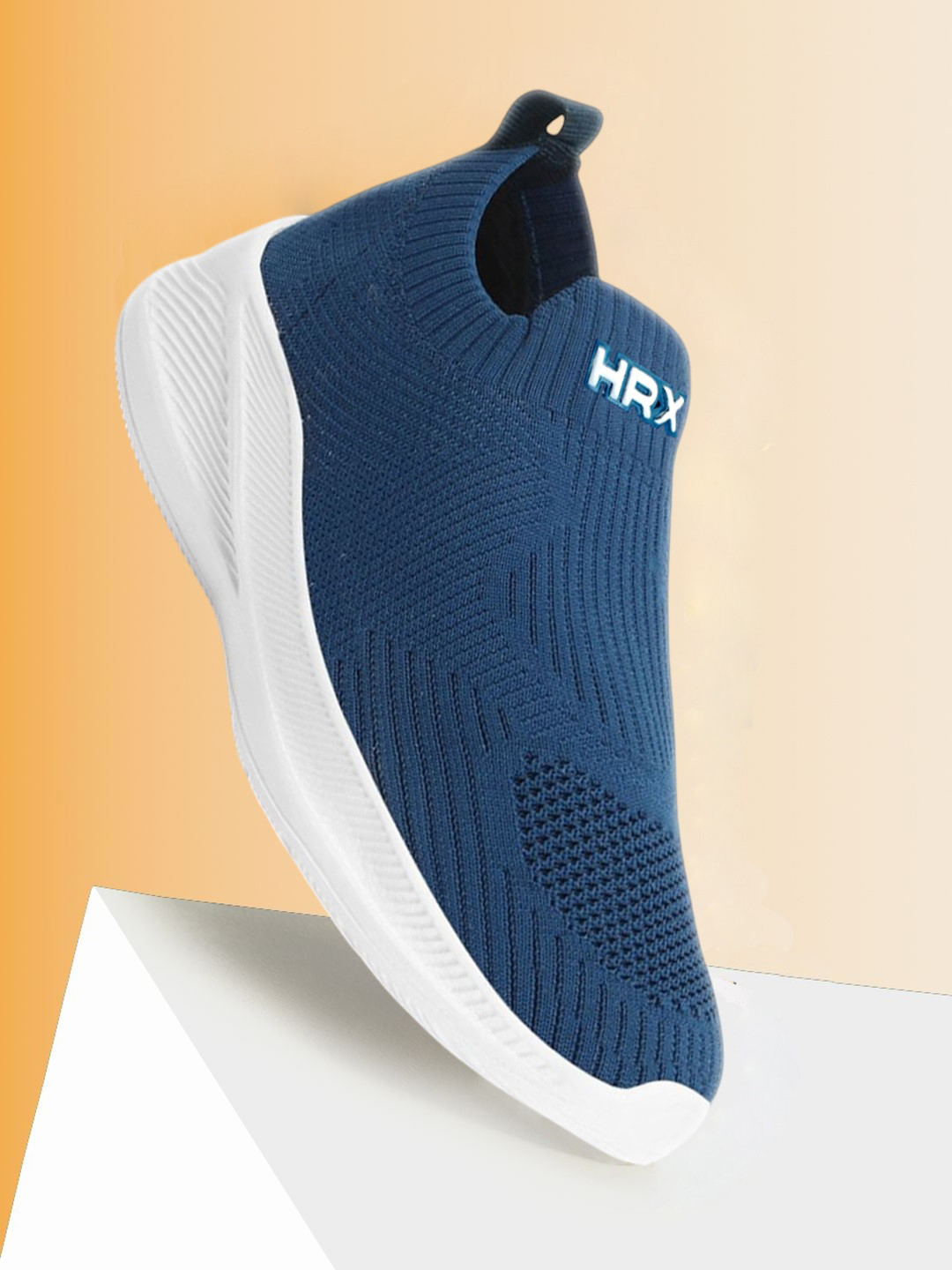 HRX by Hrithik Roshan Men Blue Textured Round Toe Lightweight Textile Slip-On Sneakers
