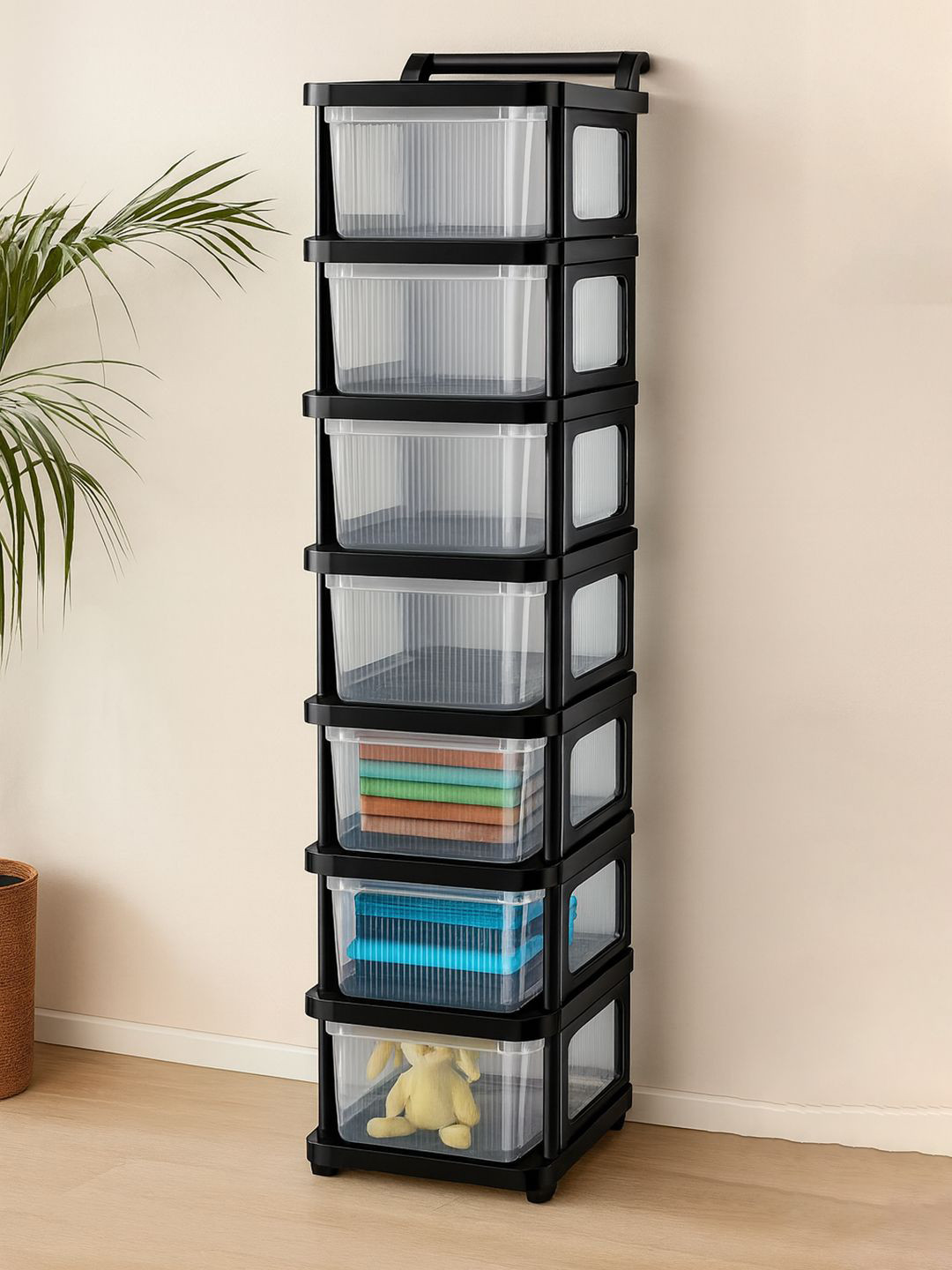 Kuber Industries Grey & Black 7 Layers Drawer Storage Organiser