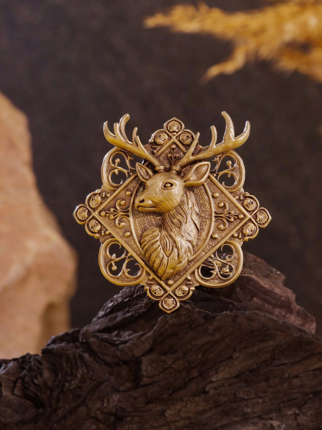 COSA NOSTRAA Gold-Toned Plated Stag Crest Brass Brooch