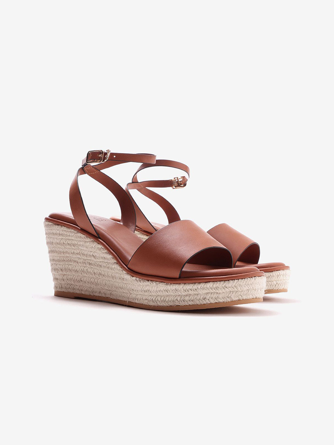 Pair ie Tales Women Leather Wedge Heels Sandals With Buckles