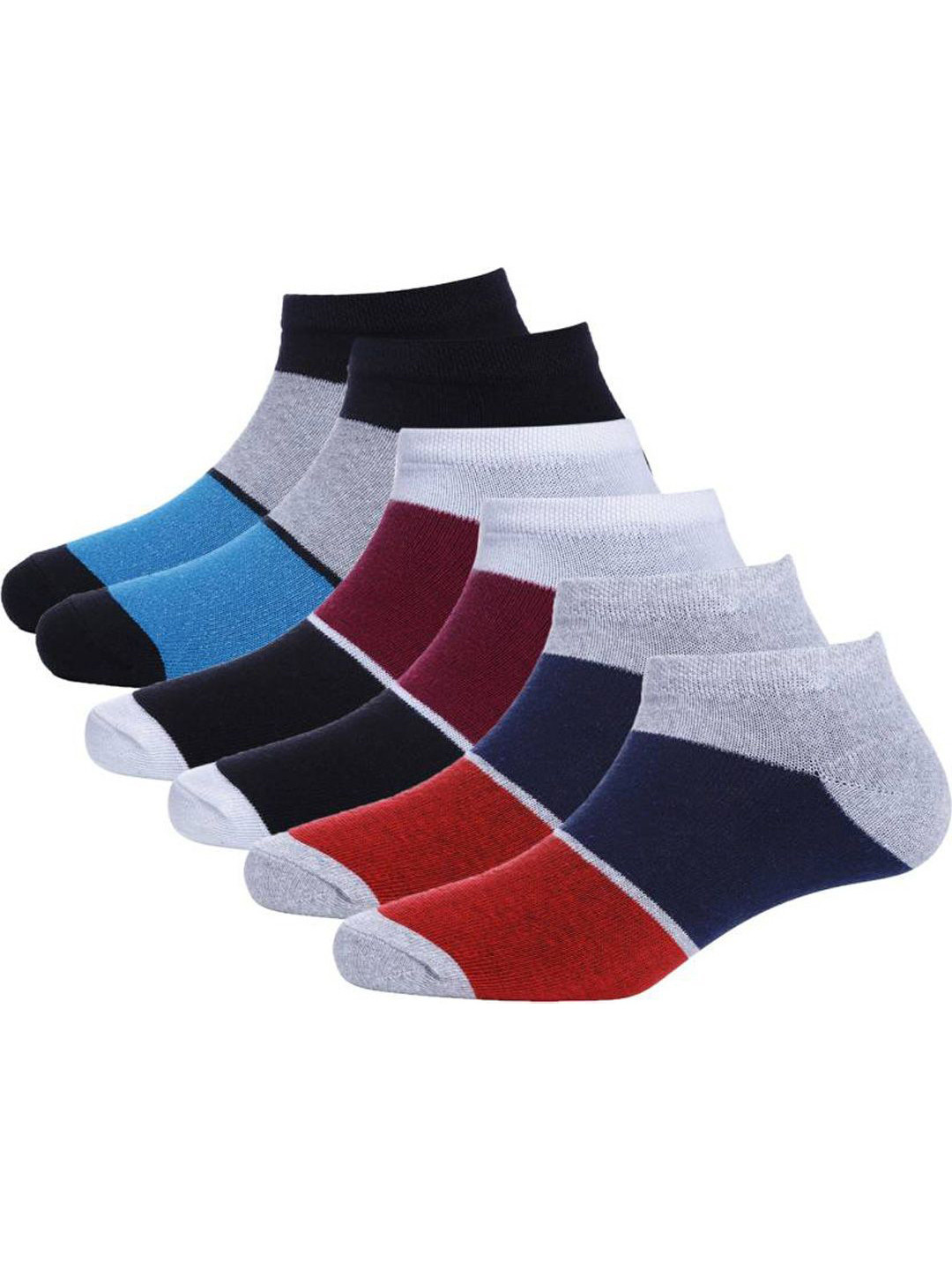 Rodzen Men Pack Of 6 Colourblocked Cotton Ankle Length Socks