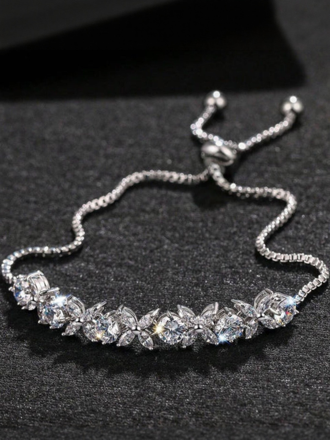 Zarkan Women Charm 925 Hallmark Silver American Diamond Flower Bracelet