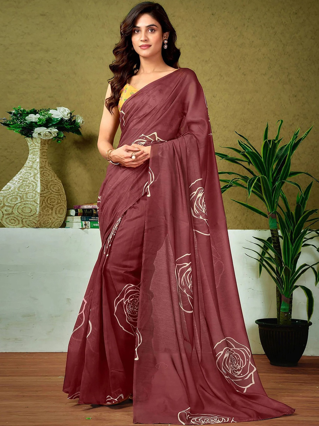Moda Rapido Women Brown Pure Cotton Designer Block Print Saree