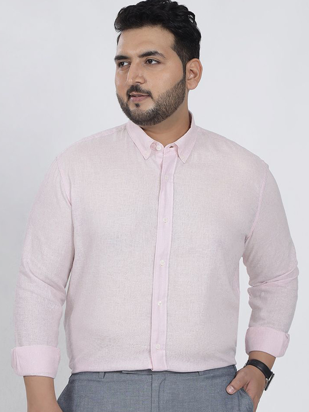 Snitch Men Pastel Pink Solid Plus Size Shirt
