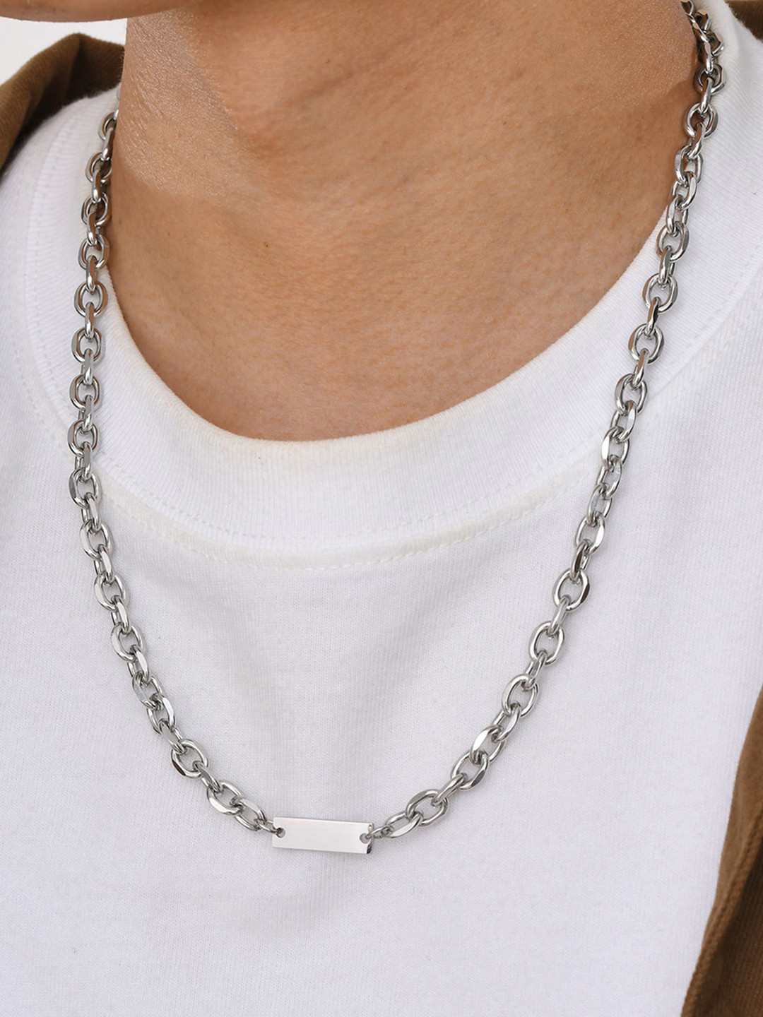 Peora Men Silver-Plated Stainless Steel Anchor Chain