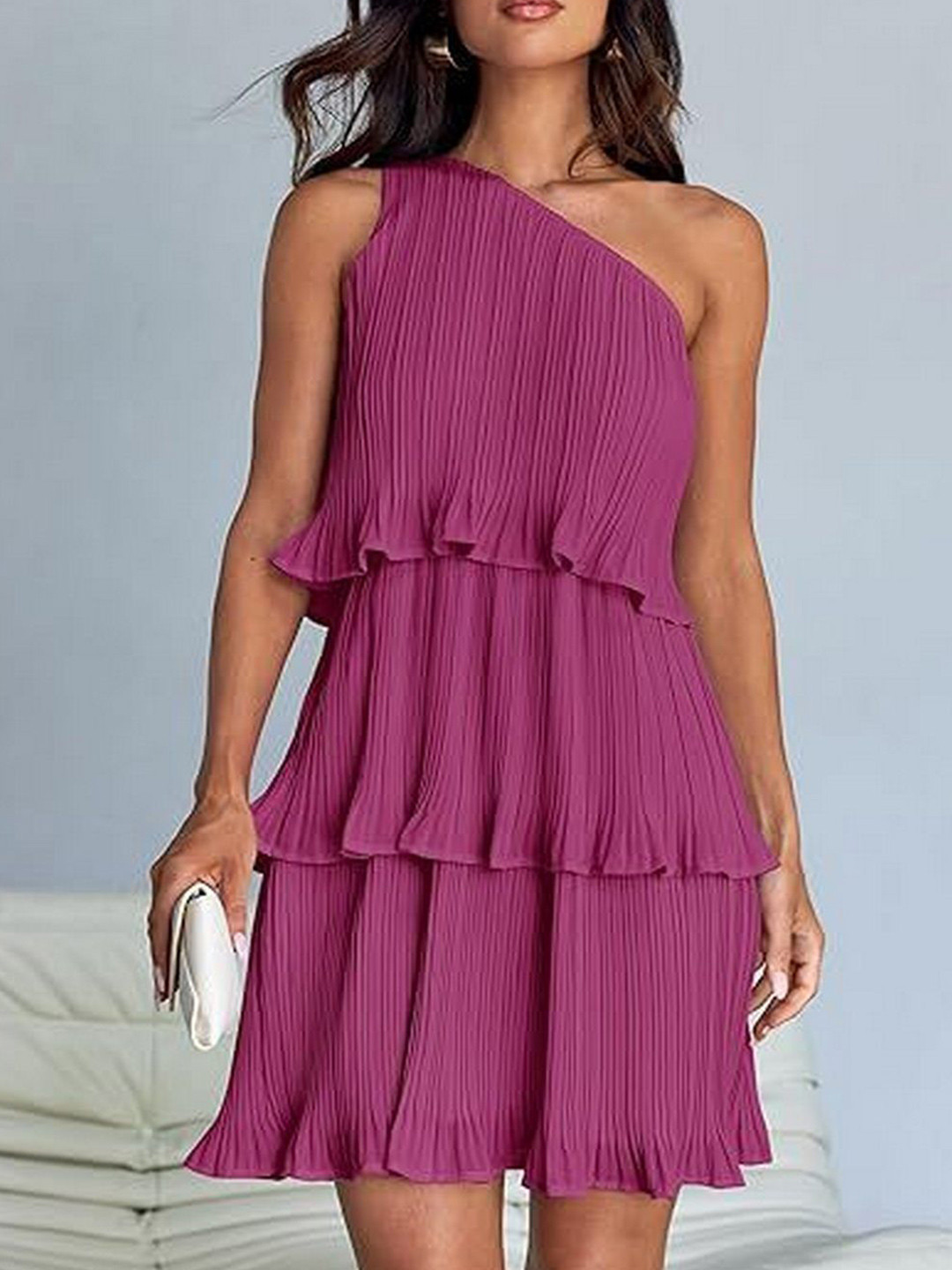 StyleCast Women One Shoulder Layered Tiered Ruffle A-Line Dress