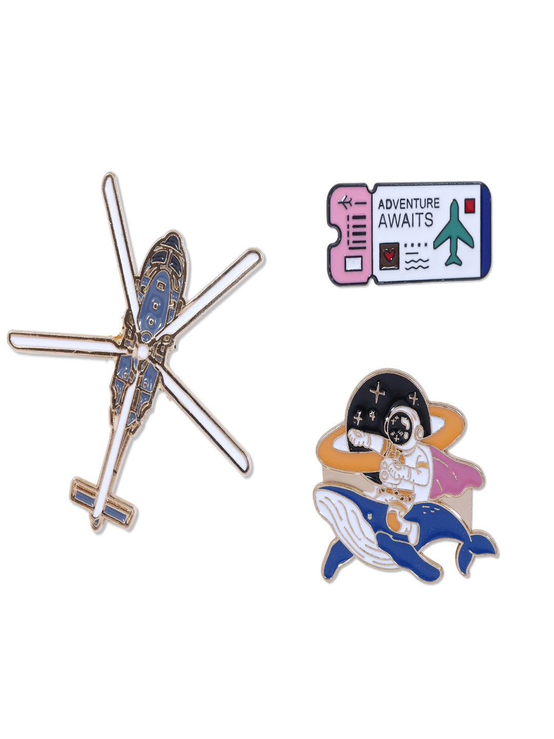 ADORN Set Of 3 Unisex Sky Helicopter Minimal Broochs