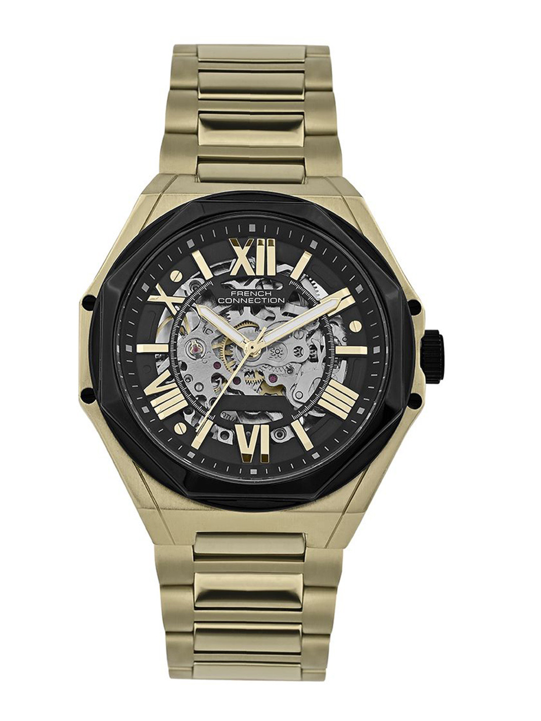 French Connection Men Autogliss Stainless Steel Straps Analogue Automatic Motion Watch