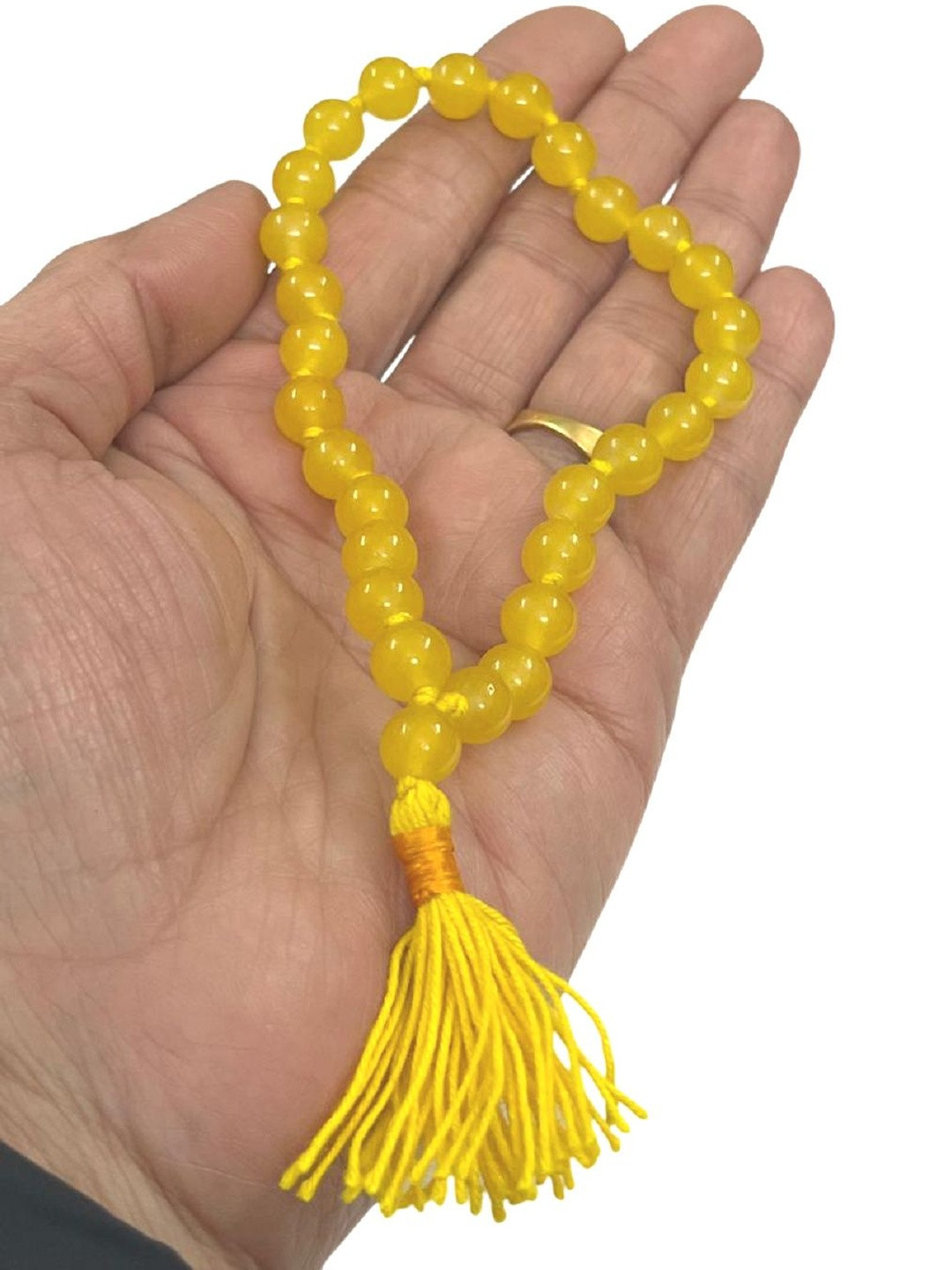numeroastro Unisex Yellow Agate Handcrafted Hakik Round Beads Mala