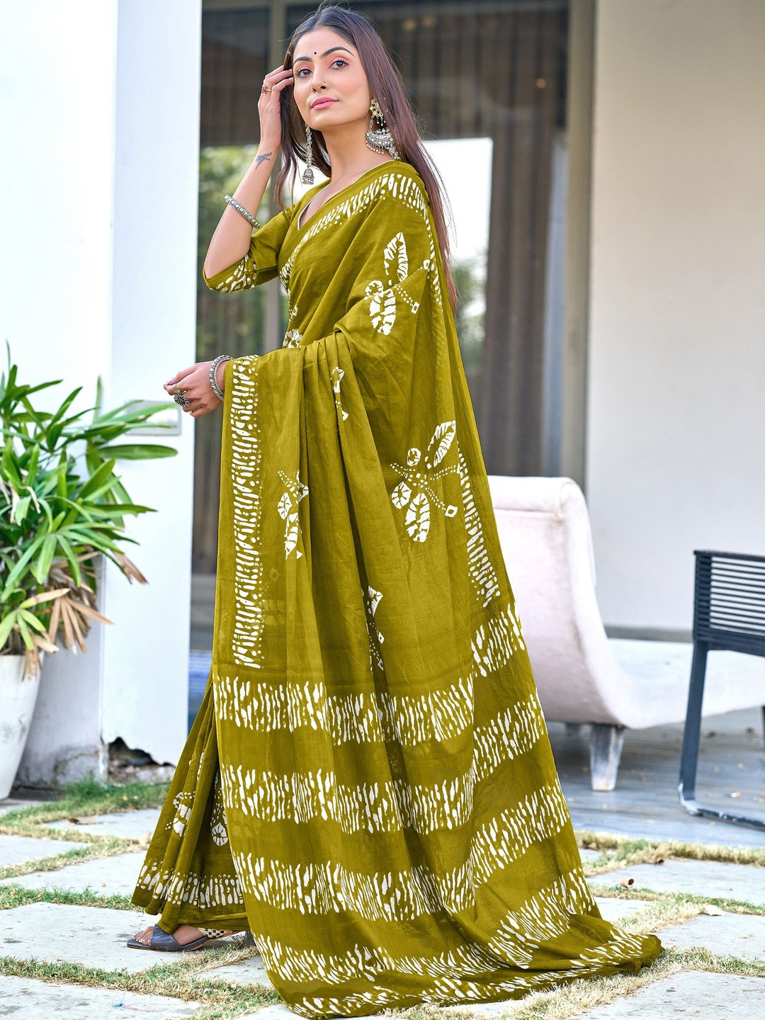 Anouk Green Batik Pure Cotton Saree