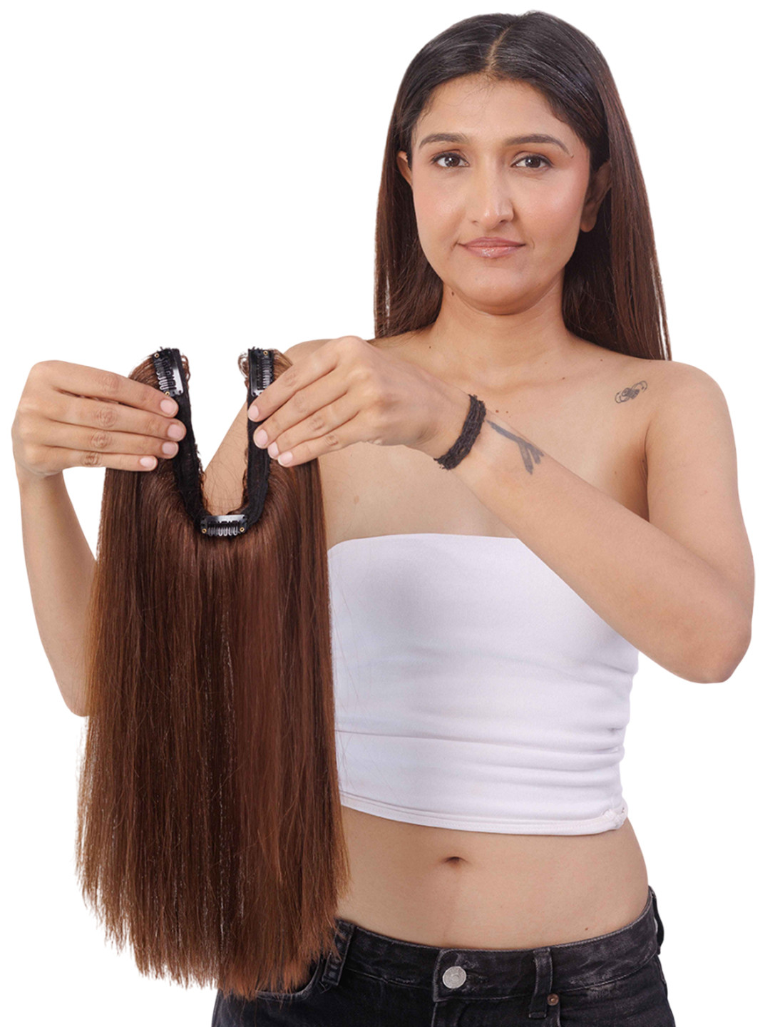HAIRJOY Clip-In Straight Scalp Topper Hair Extension - Medium Chocolate Brown - 18 Inch