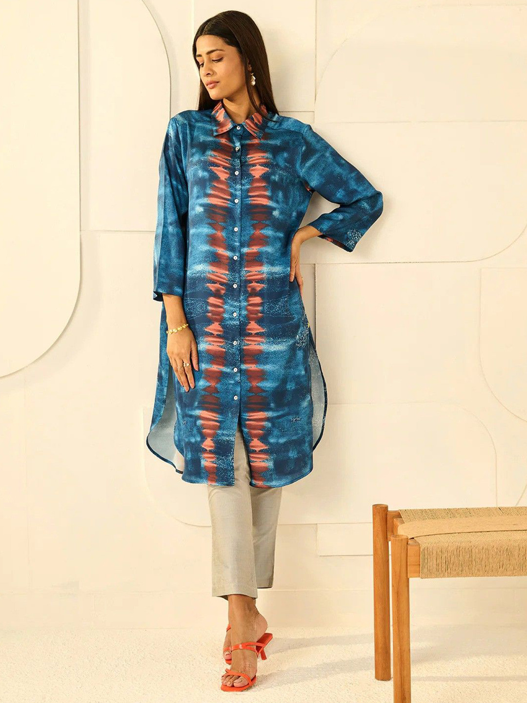 CHIQUE Printed Shirt Collar Tunic