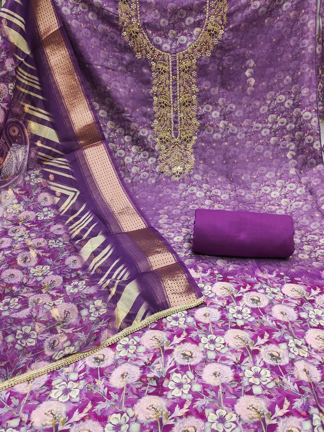 KALINI Women Purple Cotton Unstitched Dress Material