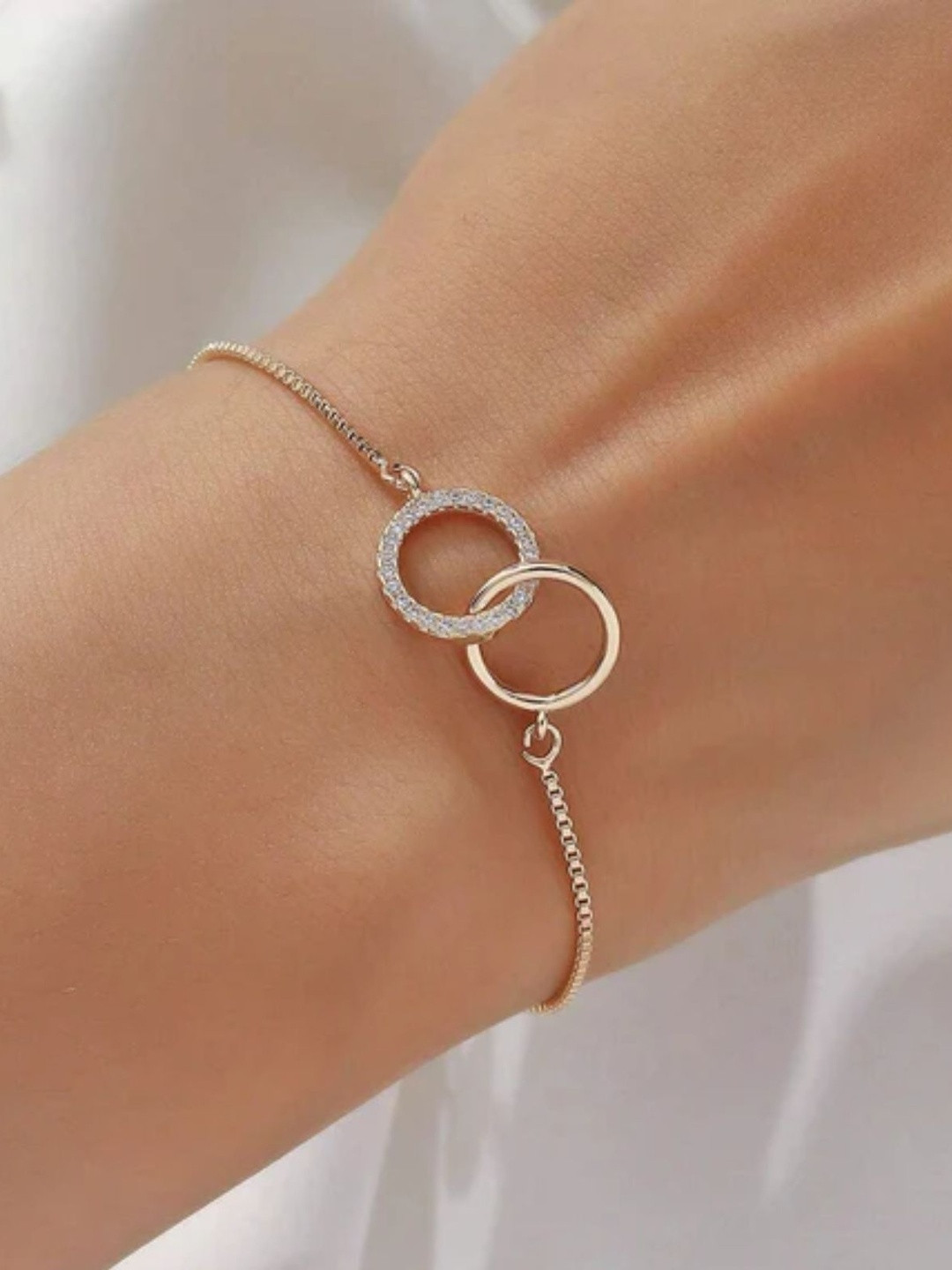 Zarkan Women 925 Hallmark Silver Elegant Link Circle Gold Plated Bracelet