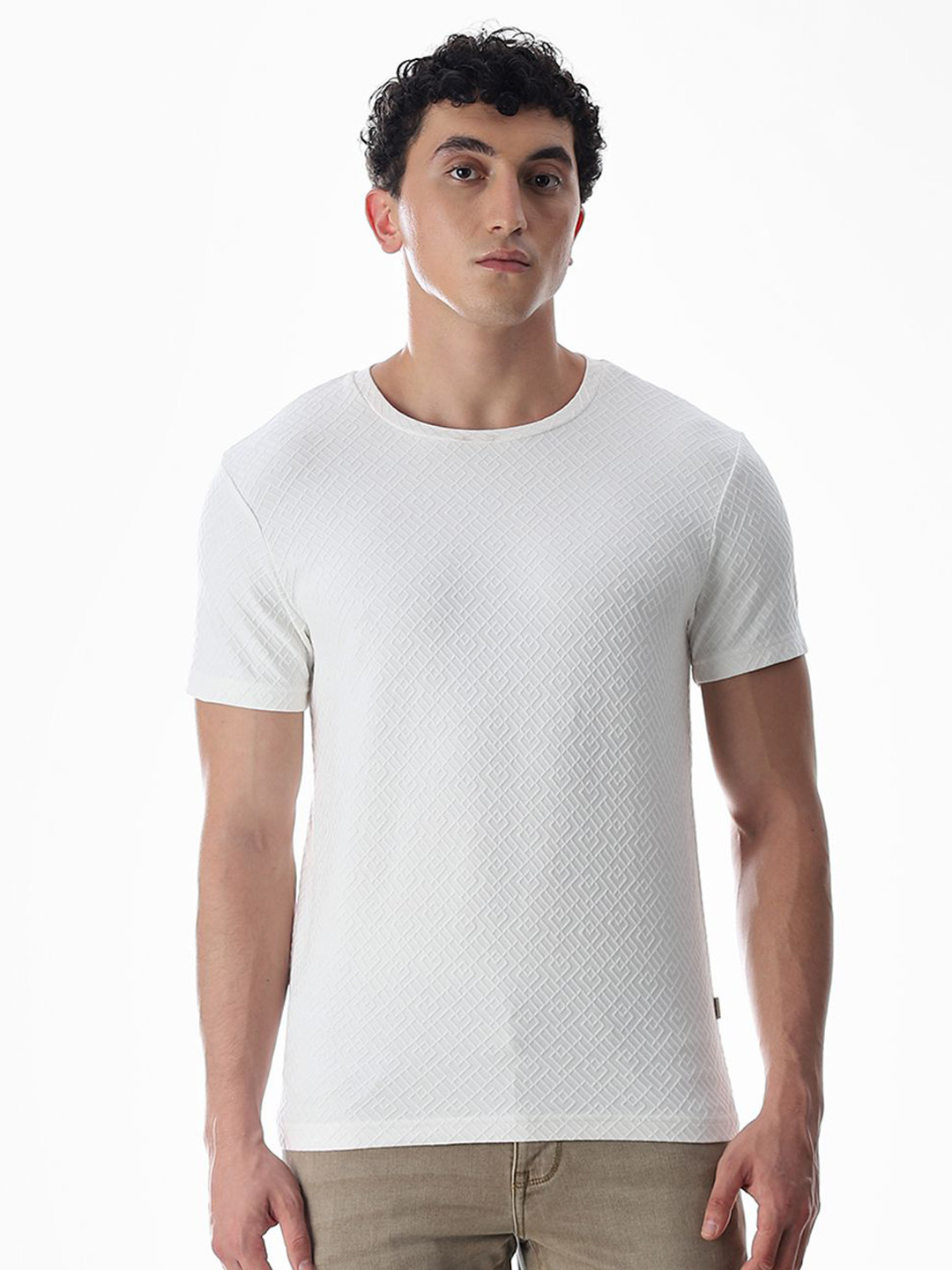 Jack & Jones JJPR CONCENTRIC CREW N Men Geometric Self Design Round Neck T-shirt