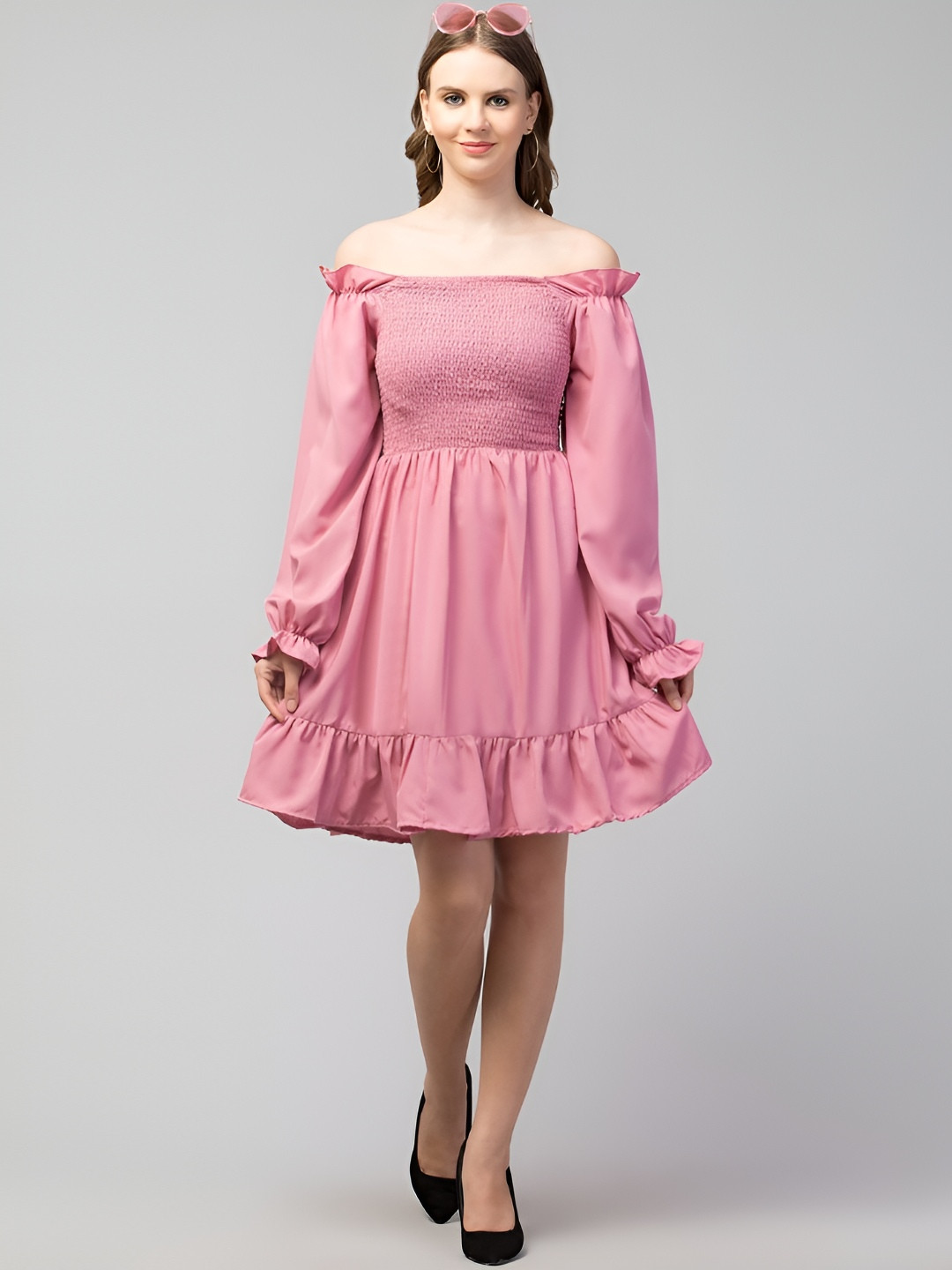 lexylux Square Neck Puff Sleeves Fit & Flare Dress