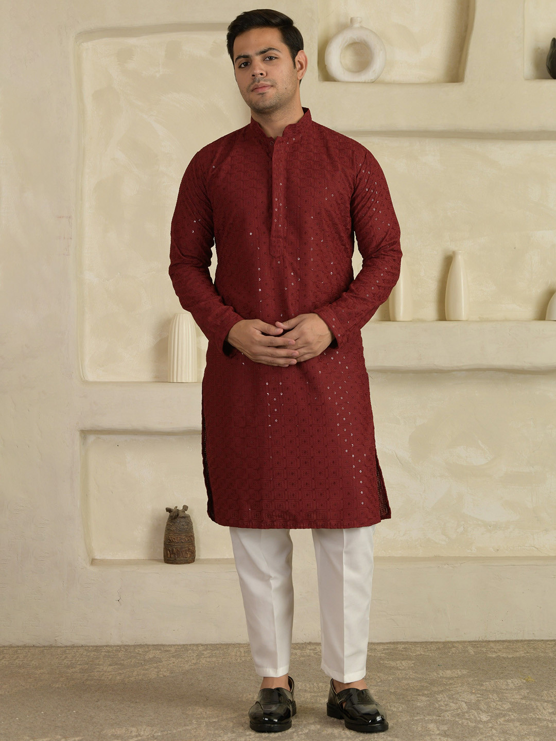 LEMONX Men Embroidered Regular Kurta with Pyjamas