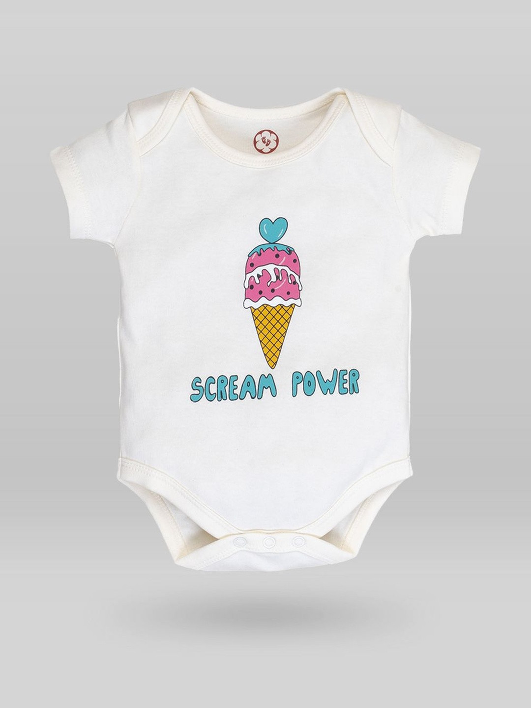 THE COTTON BABY Kids White Printed Round Neck Cotton Romper