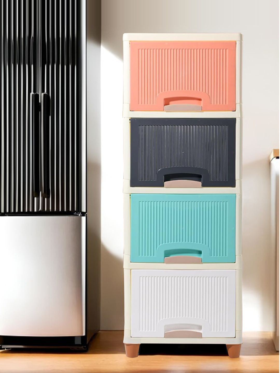 Kuber Industries Peach-Coloured & Grey 4 Layers Drawer Storage Multi-Utility Organisers