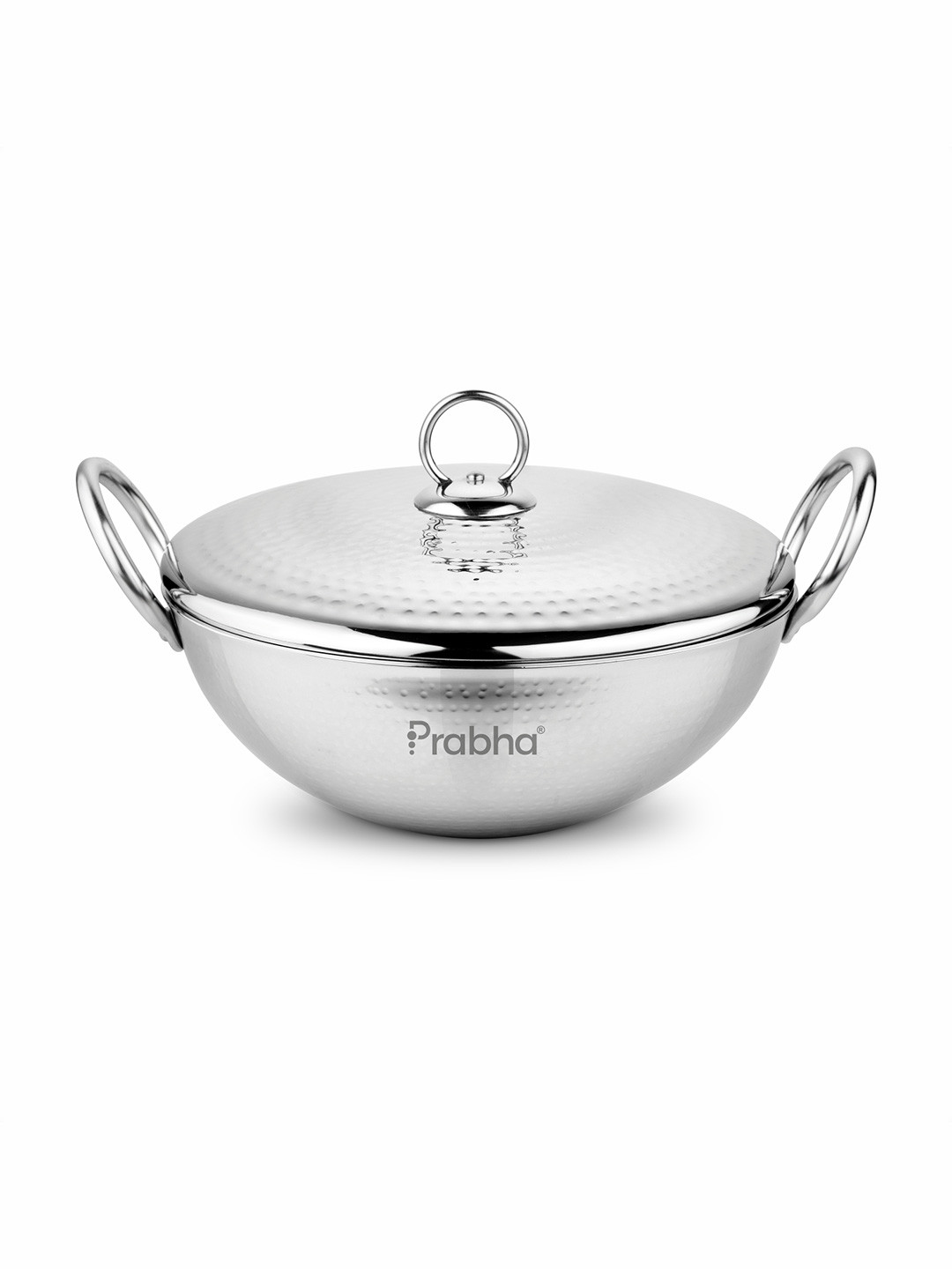Prabha Magnum Hammered Stainless Steel Heavy Bottom Kadai with Lid -5.8 Litre