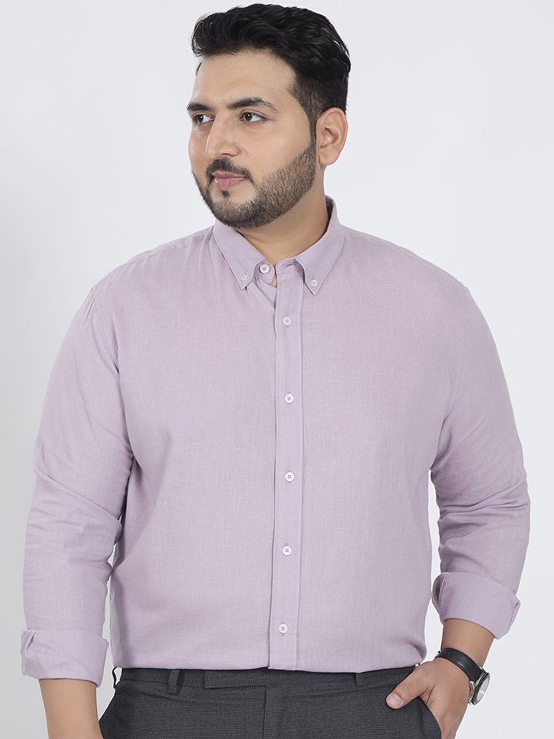 Snitch Men Lavender Plus Size Solid Button-Down Collar Shirt