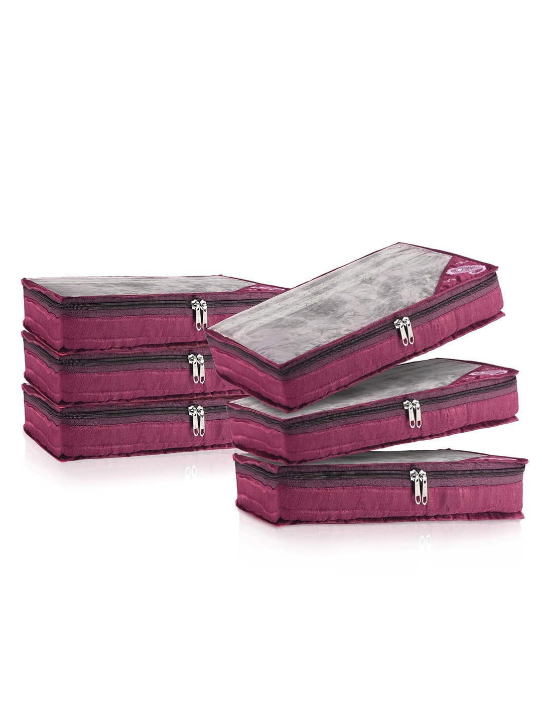 Kuber Industries Set Of 6 Purple & Transparent Solid Single Packing Saree Cover Organizers