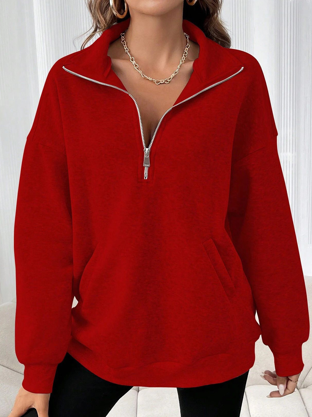 StyleCast Women Half-Zip Drop Shoulder Oversized Sweatshirt