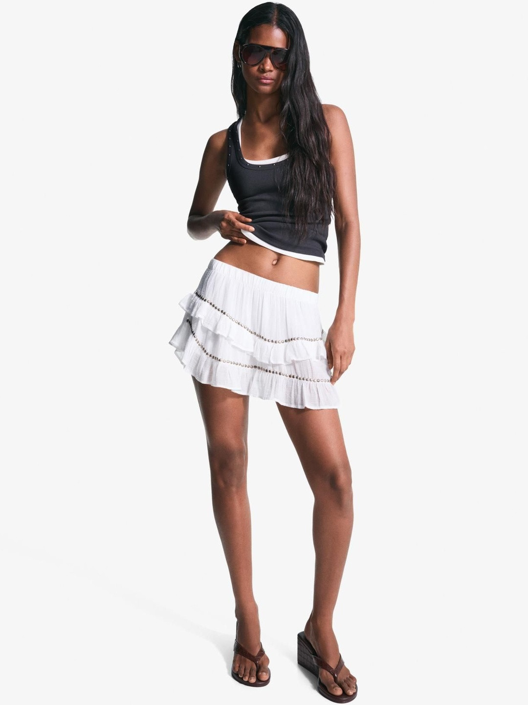 Bershka Studded ruffled mini skirt