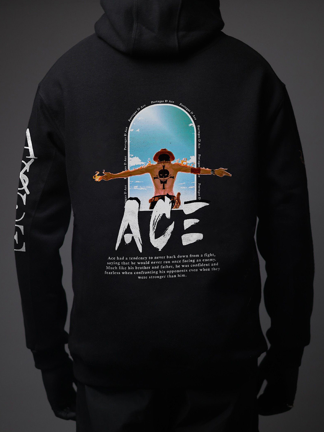WHITE HUSK Ace Anime Printed Cotton Oversized Hoodie